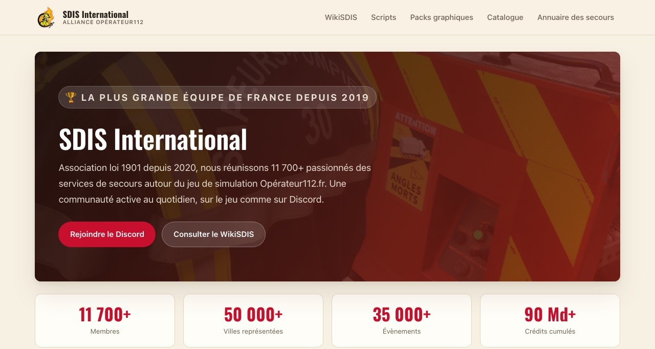 L’ancien accueil du site, jusqu’au 27 septembre 2026 : fond crème, bandeau photo rouge et chiffres de l’alliance en rouge.