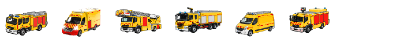 Six engins du pack Trois-quarts — Jaune forestiers-sapeurs