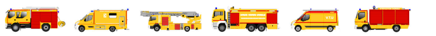 Six engins du pack Plat — Jaune forestiers-sapeurs